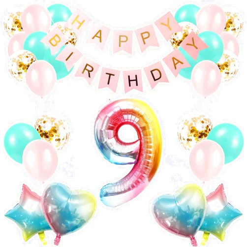 SEDECIDE 9th Birthday Decorations for Girls Gradient color Age 9 Birthday Balloons with Happy Birthday Banner for Baby showers Ninth Birthday Party Supplies for Girls Boys (9th-Birthday)