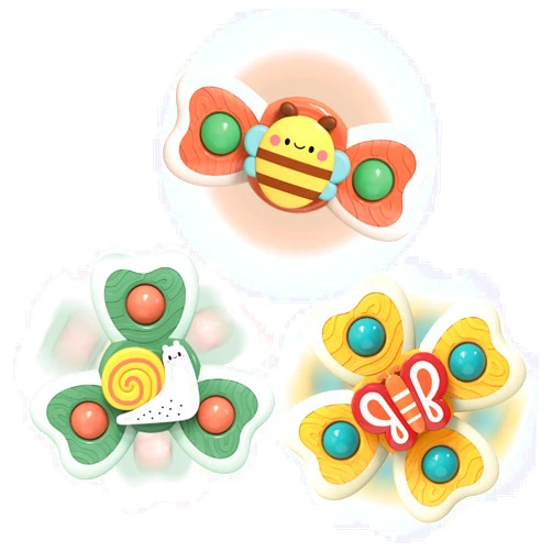 Cxjoigxi 3Pcs Silicone Suction Cup Spinner Toys with Strong Suction Cups, Spinning Top Baby Toy for 6-12-18 Months, Sensory Toys for 1 Year Old Boys Girls Gifts fit High Chair, Bath, Travel (Insect)