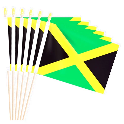 Geodurn Pack of 20, Handheld Jamaica Flags 5x8 Inch – Small Jamaican Flags on Wooden Sticks with Gold Spear Top, Mini Jamaica Country Flag for Independence Day, Parades, Patriotic Decorations