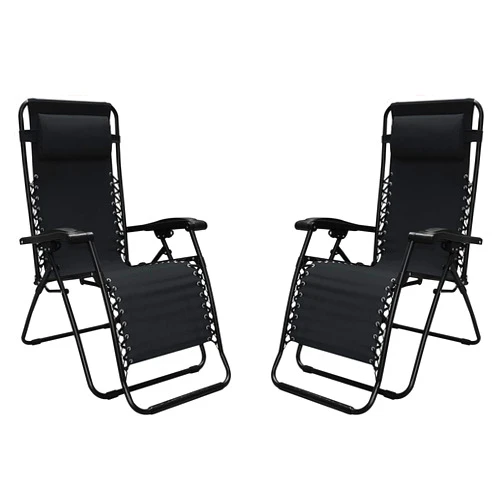 Caravan Sports Zero Gravity Outdoor Portable Folding Camping Lawn Deck Patio Lounge Chair with Adjustable Headrest, Black (Pair)