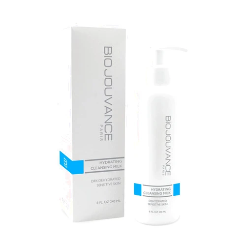 BIO JOUVANCE PARIS Hydrating Cleansing Milk 8oz / 240ml - For Normal/Dry/Sensitive Skin | Gentle Face Wash & Makeup Remover | Daily Facial Skin Care Treatment Regimen | Made in France