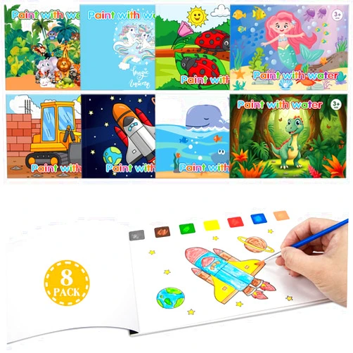 SUMERX 8 Pack Coloring Books Party Favors for Kids, 8 Theme Water Coloring Books Paint Sets for Kids, Art Craft Coloring Gift with Brush Classroom Prizes Return Gifts for Birthday