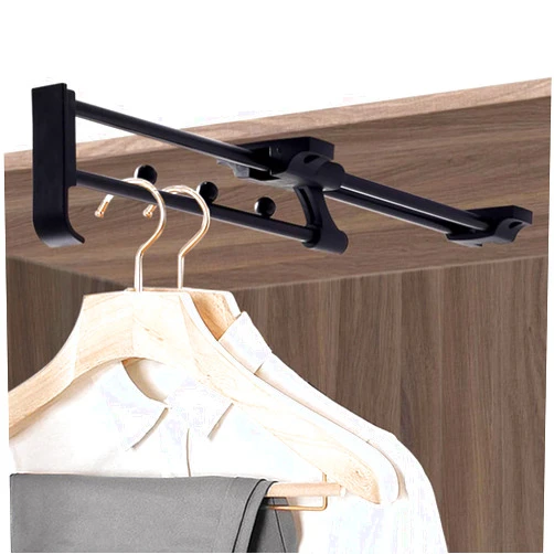 Autuwintor Hanger Rail Pull-Out Closet Rod Telescopic Wardrobe Pull Out Clothes Hanger Rail with Mounting Screws Top-mounted Black 14