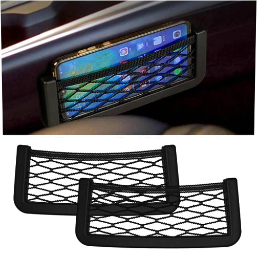 Tobenbone 2PCS Car Cargo Storage Net, ABS Self-Adhesive Multifunctional Car Storage Organizer Net, Car Storage Net Phone Holder Pocket, Universal for Most Vehicle Interior (7.8In x 3.14In)