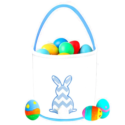 Cerlaza Easter Bunny Basket Bags for Kids, Easter Gift Bags Canvas Cotton Carrying Eggs Hunt Bag, Kids Bunny with Fluffy Tails Tote Bag for Easter Decorations-Blue