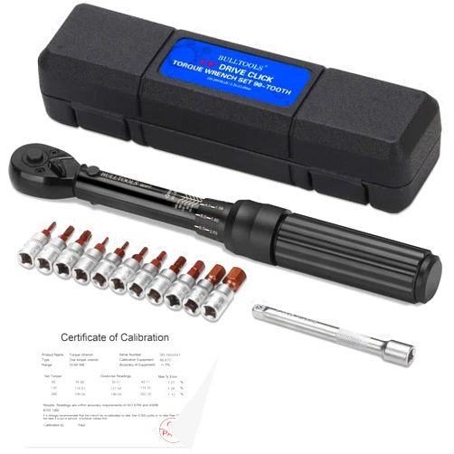 BULLTOOLS 1/4 Inch Drive Click Torque Wrench Set, 90-tooth Bike Torque Wrench 2.26-22.6Nm/20-200In.lb Dual-Direction Inch Pound Torque Wrench, TW08-01