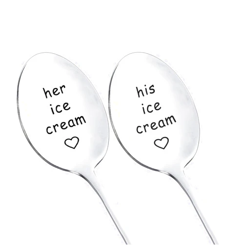 Umissfun Spoon for Friends Women Girls - Funny Tea Spoon Engraved Stainless Steel for Tea Lovers - Perfect for Birthday/Valentine/Christmas (his&her ice cream)