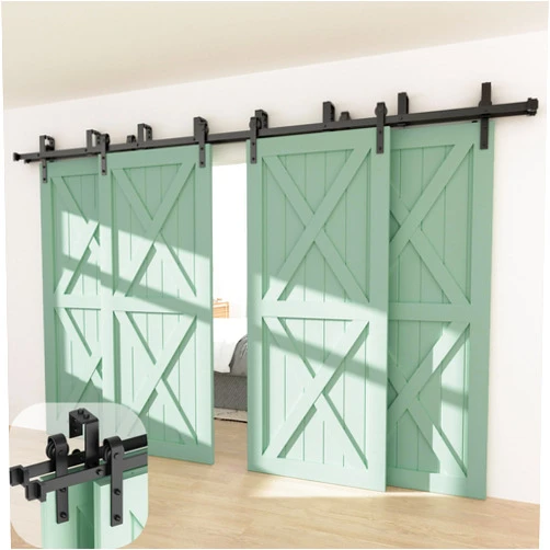 ZEKOO 14FT Four Doors Double Track Bypass Sliding Barn Door Hardware Kit