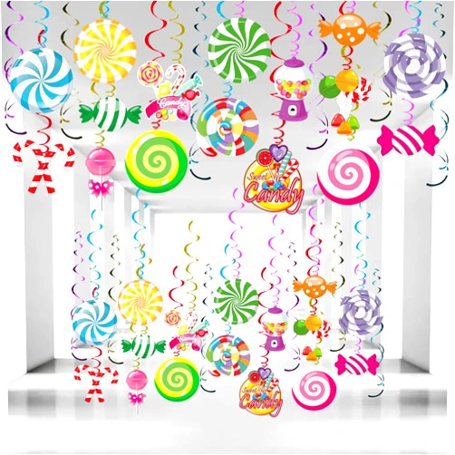 MGahyi 38 Pcs Candy Hanging Swirls Decorations,Candyland Birthday Party Decorations,Colorful Swirl Lollipop Candy Themed Birthday Decorations for Sweet Shop,Baby Shower Supplies(Candy)