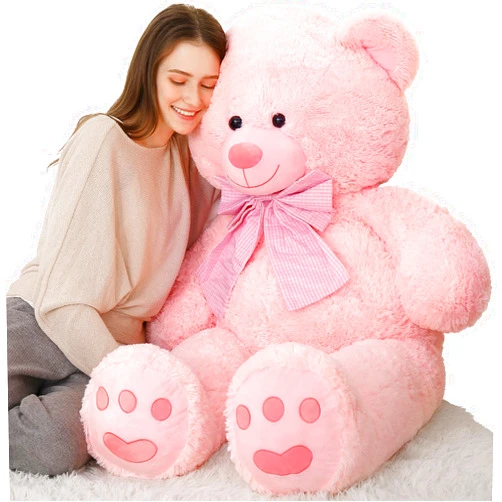 MorisMos 5ft Giant Pink Teddy Bear Stuffed Animal, Large Teddy Bear Plush Toy with Footprints and Bow, Gift for Girlfriend, Wife, Girls at Birthday Valentines, Christmas, Baby Shower Decor