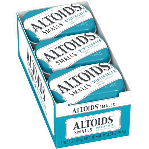 ALTOIDS Smalls Wintergreen Breath Mints Sugar Free Hard Candy Bulk, 0.37 oz Tin (Pack of 9)