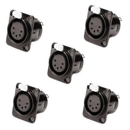 GDQLCNXB XLR Female Jack 5 Pin Panel Mount Jacks, XLR Female Socket Audio Speaker Microphone Connector 5Pcs,Black Metal Housing
