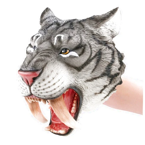Gemini&Genius Saber-Toothed Tiger Hand Puppet, Saber-Toothed Wild Animal Puppets Toys, Soft Rubber- Realistic Action Figure Toys- Role Play, Storytelling and Play Games for Kids