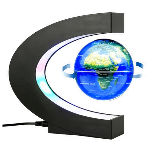 BEBEVOGUE Magnetic Levitation Floating Rotating World Globe with LED Light - C Shape Anti Gravity Levitating Globe for Desk Office Decor, STEM Educational Map, Unique Tech Gift for Men Kids Boss, 3.5 Inches