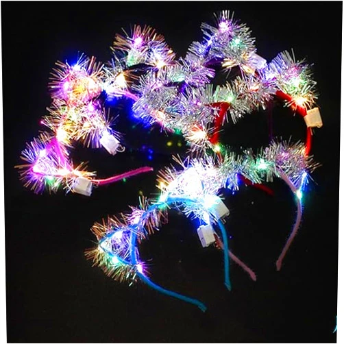 XIHAMA 10 PCS Cat Ears Headband Set, LED Cute Cat Light Up Ear Head Accessories for Women Girls Kids Christmas Halloween Party Supplies (S2)