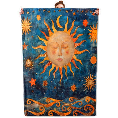 TRYYN Celestial Sun Moon Throw Blanket for Couch Picnic Camping Bedroom Decor, Cosmic Dreamy Sunlit Stars Waves, Super Soft Cozy Plush Fluffy Fleece Blankets Gifts for Kids Adults, 50x40 Inch