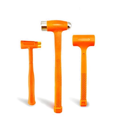 C&T 3-Pieces Dead Blow Hammer Set, Brass Hammer, Ball-Peen Hammer, and Dead Blow Hammer,Orange,Shockproof Design, No Rebound Hammer, Unibody Molded Checkered Grip, Spark and Rebound Resistant