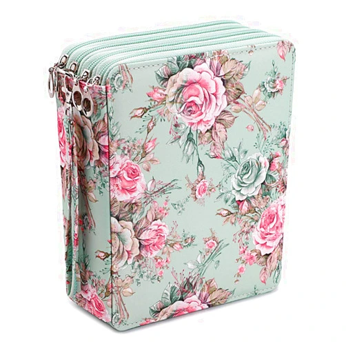 BTSKY Colored Pencil Case- 160 Slots Pencil Holder Pen Bag Large Capacity Pencil Organizer with Handle Strap Handy Colored Pencil Box with Printing Pattern Rose