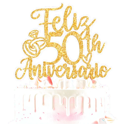 RLXPT Gold Glitter Feliz 50th Aniversario Cake Topper, Happy Anniversary Cake Decor, Happy 50th Birthday Wedding Anniversary Party Decorations Supplies