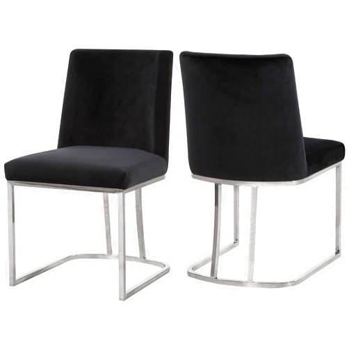 Meridian Furniture Heidi Collection Modern | Contemporary Velvet Upholstered Dining Chair with Polished Chrome Metal Frame, Set of 2, 19
