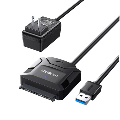 UGREEN SATA to USB 3.0 Adapter Cable for 3.5 2.5 Inch SSD/HDD Hard Drive Reader SATA III Hard Drive Disk Converter Support UASP Compatible with Samsung Seagate WD Hitachi with 12V Power Adapter