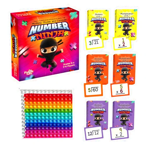 THE FIDGET GAME Number Ninja – Multiplication & Division Game for Grades 2–4 | Fun Learning Activity with Math Problems | Classroom & Homeschool Flash Cards & Strategy Play