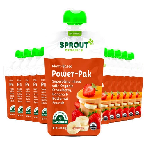 Sprout Organic Baby Food, Stage 4 Toddler Pouches, Strawberry Banana & Butternut Squash Power Pak, 4 Oz Purees, Pack of 12