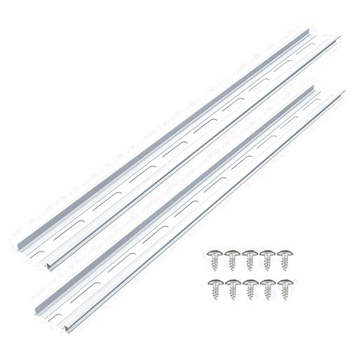 VAMRONE 2 Piece Aluminum DIN Rails, 12 Inch Long, 35mm Wide, 7.5mm High, Top Hat Slotted DIN Rail with RoHS, Extra Premium Screws Included for Hardware Components Mounting