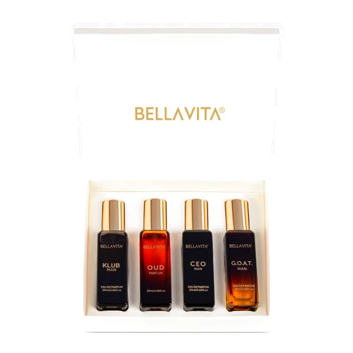 Bella Vita Luxury Men's Luxury Perfume Gift Set (4 x 0.68 fl. oz.) | Gifts for Men | Klub, Oud, CEO, Goat Perfume | Masculine, Woody, Citrusy, Aromatic perfumes for men