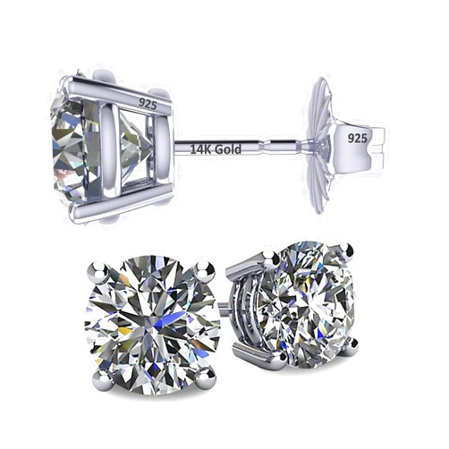 Central Diamond Center 14K Solid Gold Post & Silver Simulated Diamond Stud Earrings-cubic zirconia earrings studs .30ct to 8.00ct