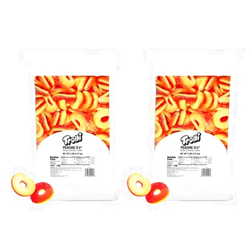 Trolli Peachie O's Sour Gummy Rings Candy, 5 Pound Bulk Bag (Pack of 2)