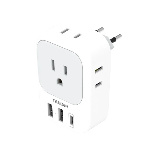 TESSAN European Travel Plug Adapter USB C, TESSAN International Plug Adapter with 4 AC Outlets and 3 USB Ports, Type C Power Adaptor Charger for US to Most of Europe Iceland Spain Italy France Germany