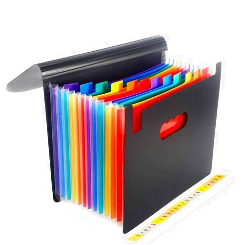Barsone 12 Pockets Expanding File Folder, Accordian File Organizer with Cover Portable A4 Letter Size File Box, Desktop Plastic Folder Organizer with Colored Tab & Label for Office