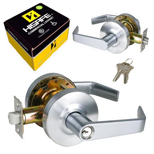 HISAFE Heavy Duty Commercial Storeroom Door Lever, Grade 2 ADA Door Handle, Satin Chrome Finished, UL 3 Hour Fire Rated Ergonomic Lever for Store Room Door, 70mm Latch