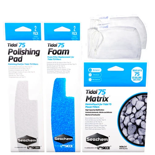 GOKUL BRANDS Tidal 75 Filter Maintenance and Replacement Filter Media Kit, Including Gokul Brands Aquarium Filter Media Bags (Tidal 75 Polishing Pads, Foam Filter Sponge, Matrix Bio Media)
