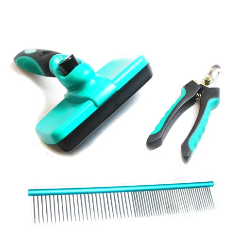 Zemat Dog Grooming Comb, 3-Piece Dog and Cat Grooming Supplies, Self-Cleaning Rake Brush for Dogs (Green)