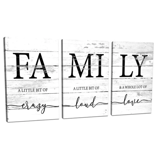 JLXART Family Wall Decor, Rustic Farmhouse Decor for The Home Art, Inspirational Canvas Print Framed, 3 panels Each Size 12x16inch