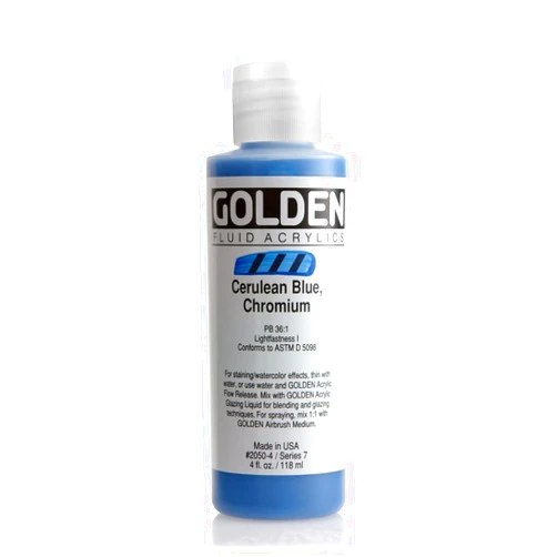 Golden Fluid Acrylic, 4 ounce bottle, Cerulean Blue Chromium (2050-4)