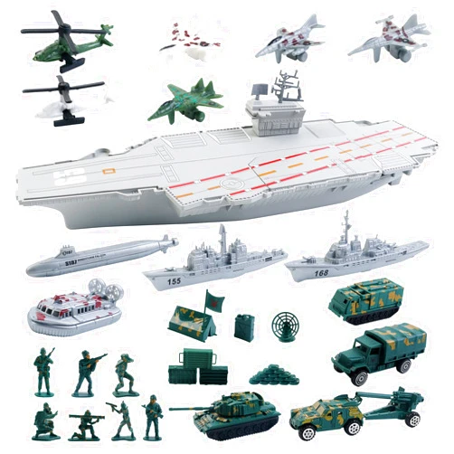 deAO Aircraft Carrier Toy with Scale Model Warplanes Warships Military Vehicles Battleship Helicopter Planes Trucks Tank Army Men Toys for Kids Boys Girls 18 Inches