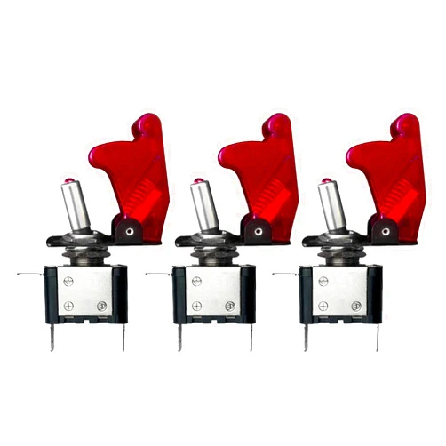MGI SpeedWare LED Toggle Switch 12V 20A SPST ON/Off with Aircraft Safety Cover (Red, 3-Pack)
