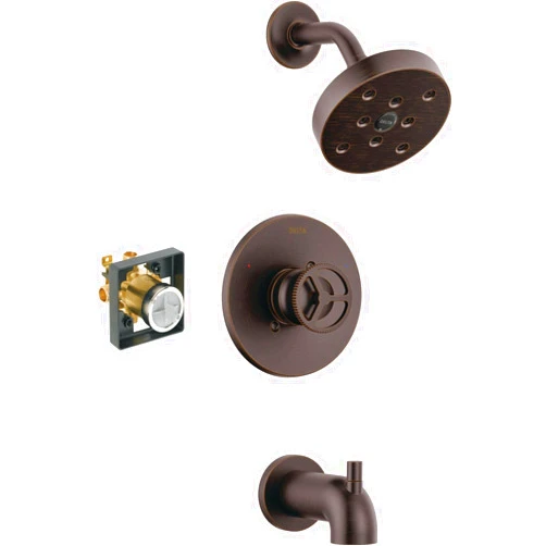 DELTA FAUCET Trinsic 14 Series Oil Rubbed Bronze Tub Shower Faucet Set with H2Okinetic Shower Head, Shower Trim Kit, Shower Fixtures, Bathtub Faucet Set, Venetian Bronze T14458-RB (Valve Included)