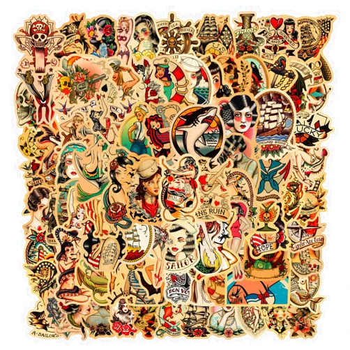 SEREBII Vintage Stickers, 100pcs Retro Girl Sailor Jerry Sticker Pack for Adults, Vinyl Waterproof Retro Pinup Girl Deals for Laptop Water Bottle Hydro Flask Car Motorcycle Guitar Phone Luggage Men Decoration