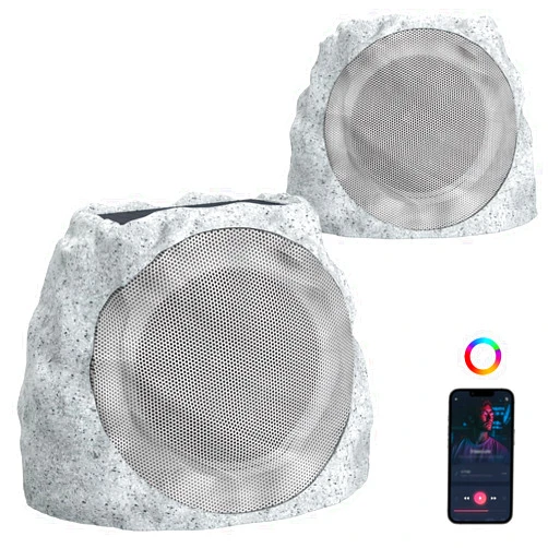 JMJEAN Outdoor Rock Speakers with Lights Show Portable Speakers Bluetooth Wireless Outdoor Speaker Weatherproof Solar Powered and Rechargeable Rock Speaker for Patio Pool,Backyard Marble 2pack