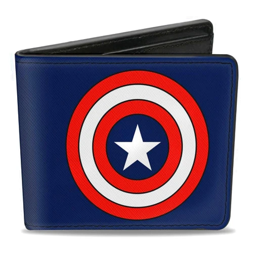 Buckle-Down Men's PU Bifold Wallet-Captain America Shield Full Color Navy, Multicolor, 4.0