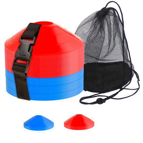 DUNCHATY 60-Pack Soccer Cones - Agility Flat Disc Cones with Carry Bag & Strap - Small Training Field Markers for Football Basketball Lacrosse - Indoor/Outdoor Sport Drills