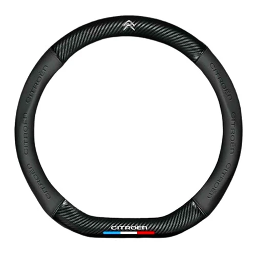 CHYAWA Steering Wheel Cover for Citroen C3 Aircross, Premium Leather and Carbon Fiber Texture Steering Wheel Cover, Breathable, Strong Grip, Car Accessories,Type D