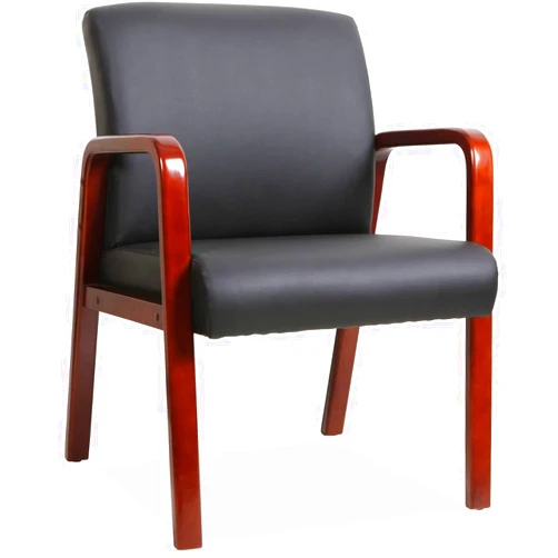 Lorell LLR40202 Black Leather Wood Frame Guest Chair