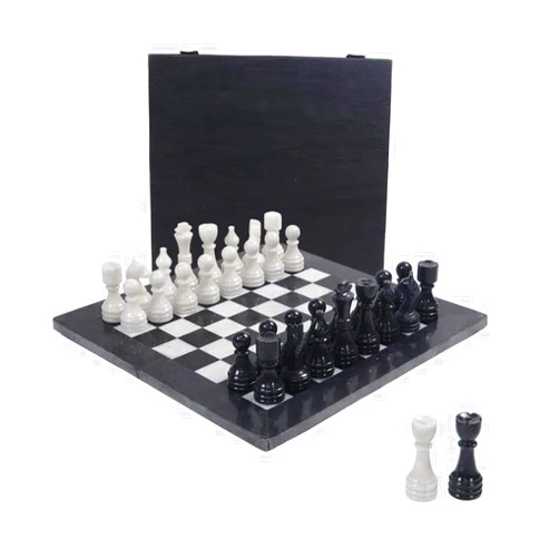 Marble Range Marble Chess Set 12 Inches Black and White Handmade Tournament Chess Sets for Adults - Including 2 Extra Queens and Complimentary Storage Box
