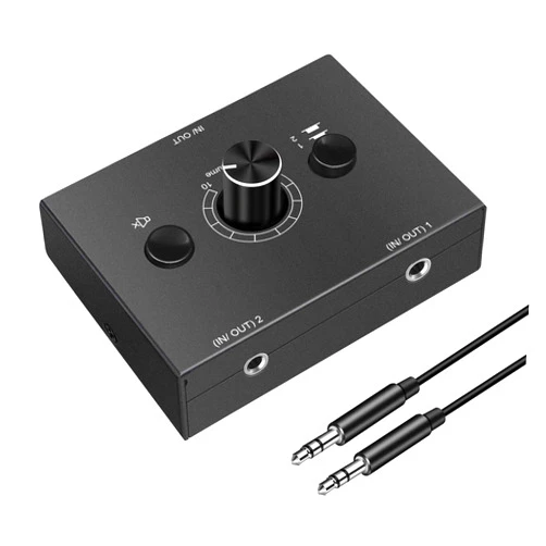Laboen 3.5mm Audio Switcher, 2 Input 1 Output / 1 Input 2 Output Audio Splitter Switcher, Audio Switcher Box, One-Key Mute Button, No External Power Required Audio Switcher Box 2 port