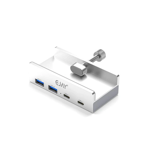 EJAY Muti-Port Clamp Type C 3.0 HUB for Desk Mountable Clip USB HUB Desktop Type C 3.0 Splitter for Desk/Monitor with Extra Power Supply Port,47inches Data&Power Cables(2PCS Total)-5Gbps(CL-2A2C-SV)